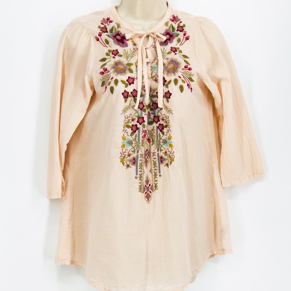 Johnny Was Blush Pink Embroidered Blouse Small